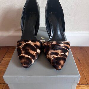 AERIN Haircalf Pointed Toe Pumps | Leopard & Black Leather | Size 5